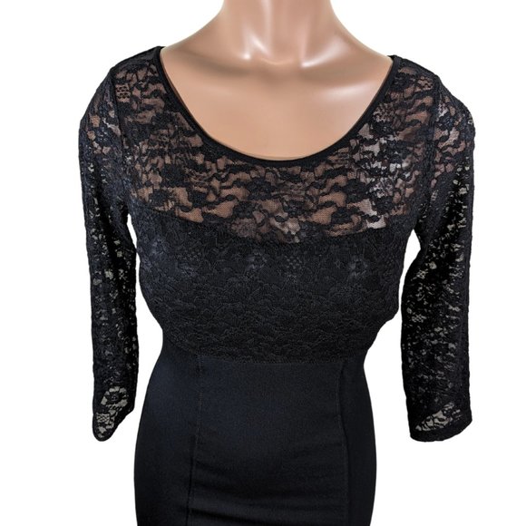XS Lace LBD bodycon long sleeve black dress - Picture 2 of 8